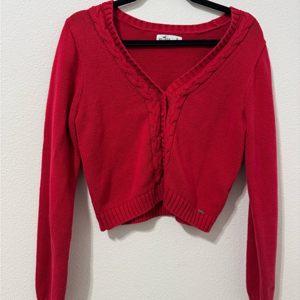Hollister Red V-Neck Cropped Sweater